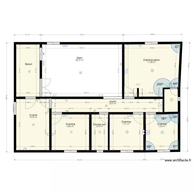 Plan de disposition d'appareillage electrique. Plan de 10  et 101 m²