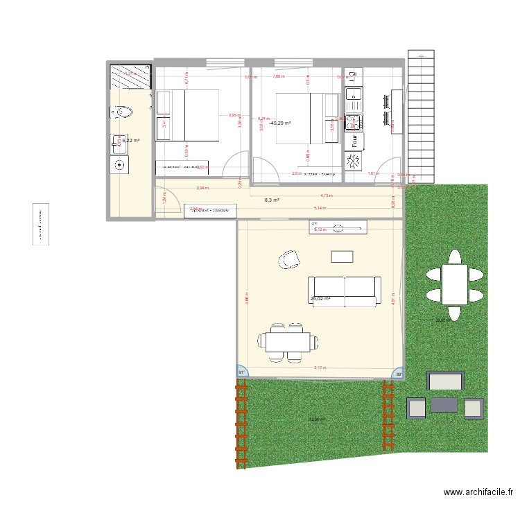 f3 violet z. Plan de 4 pièces et 66 m2