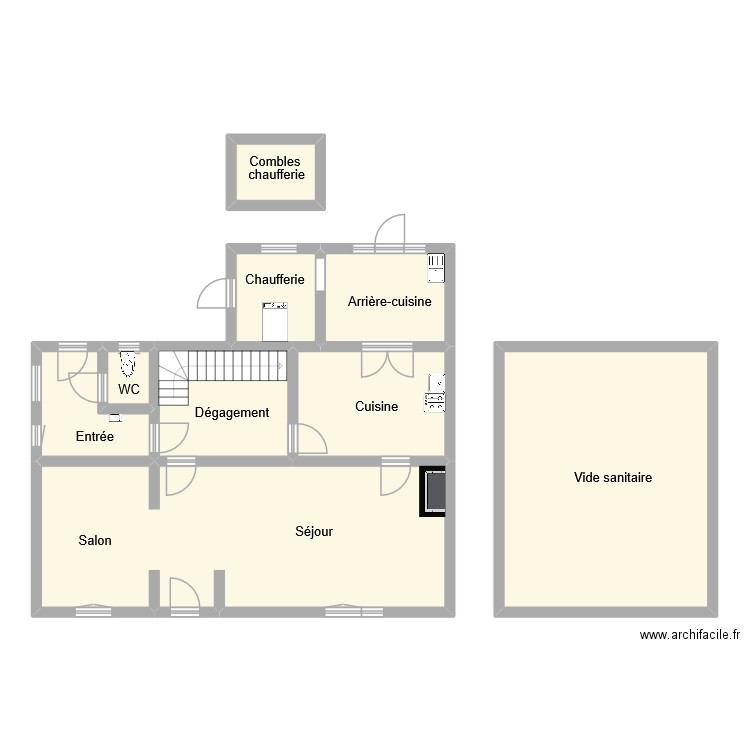 pestre rdc. Plan de 9 pièces et 126 m2