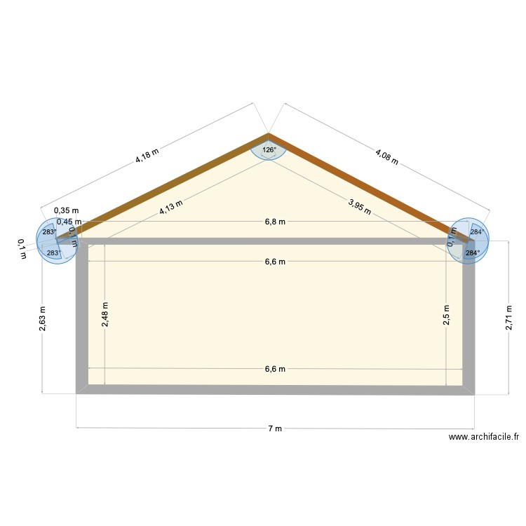 coupe. Plan de 2 pièces et 22 m2