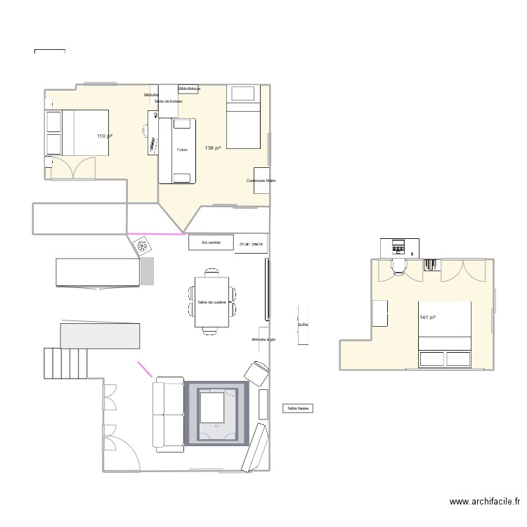 1432 des Effigies - CAFÉ. Plan de 3 pièces et 36 m2