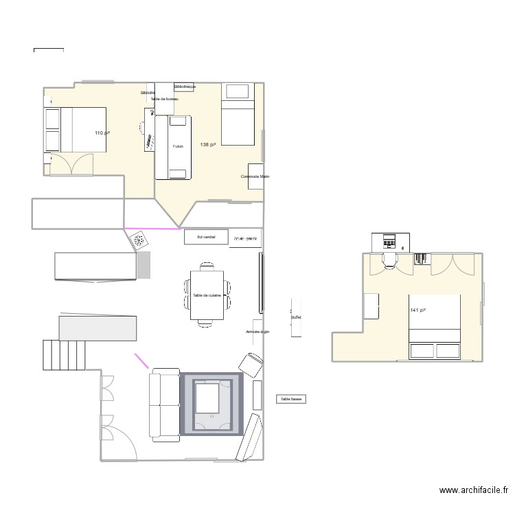 1432 des Effigies - CAFÉ. Plan de 3 pièces et 36 m2