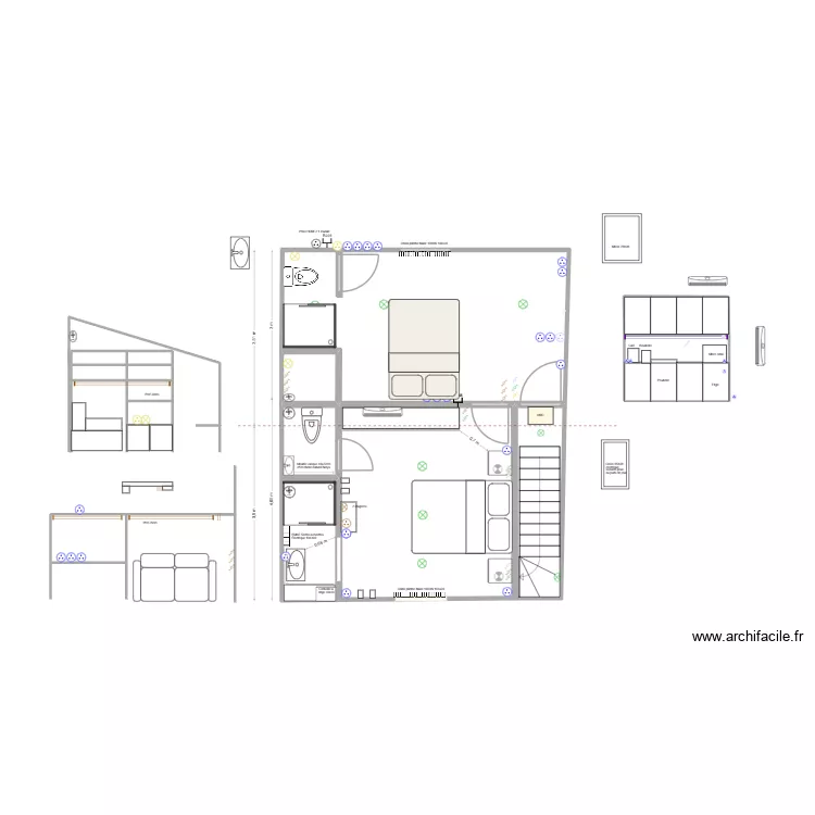 Remise: 2 chambres - cuisine projet 2 (alt). Plan de 14 et 43 m² Remise: 2 chambres - cuisine projet 2 (alt). Plan de 14 et 43 m²