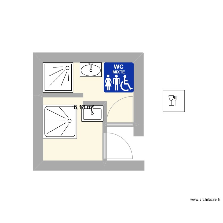 sdb V2. Plan de 1 pièce et 5 m2