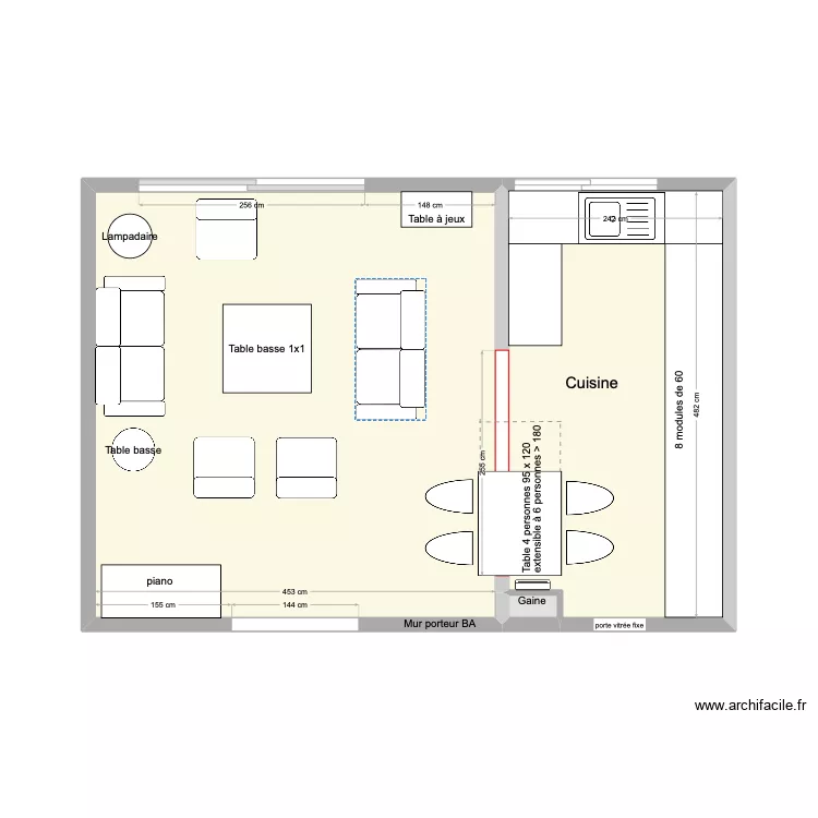 Cuisine en U porte condamnée + table en bas. Plan de Cuisine en U porte condamnée + table en bas. Plan de