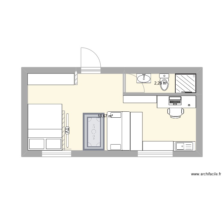 Cannes Noel. Plan de 2 pièces et 21 m2