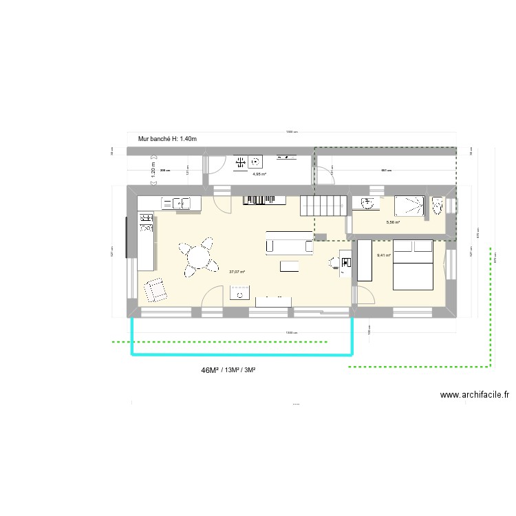 La Cout 4. Plan de 6 pièces et 70 m2