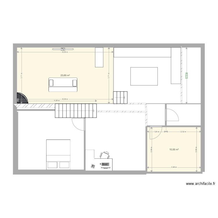 Loft. Plan de 2 pièces et 34 m2