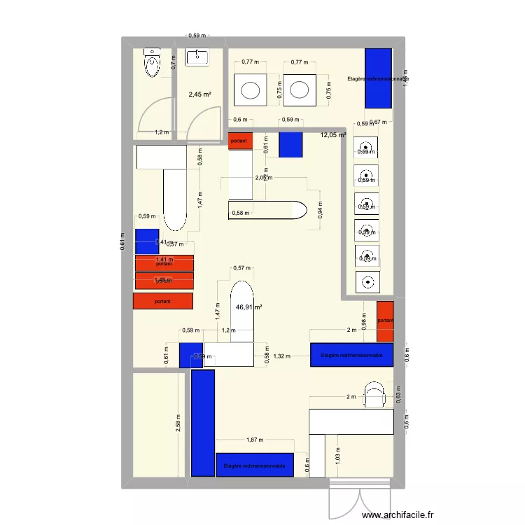 local pressing. Plan de 3  et 61 m²