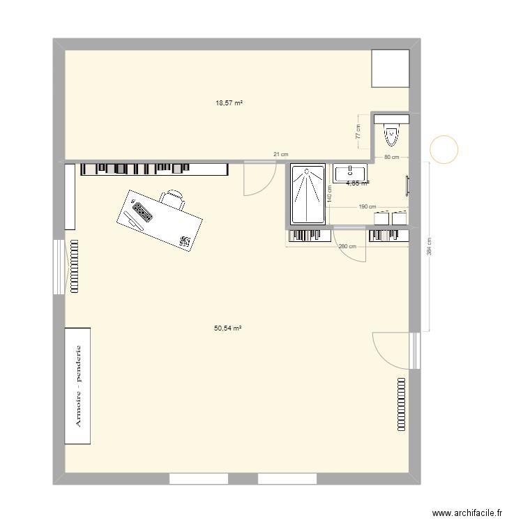 sdb haut 2025_70x140. Plan de 3 pièces et 74 m2