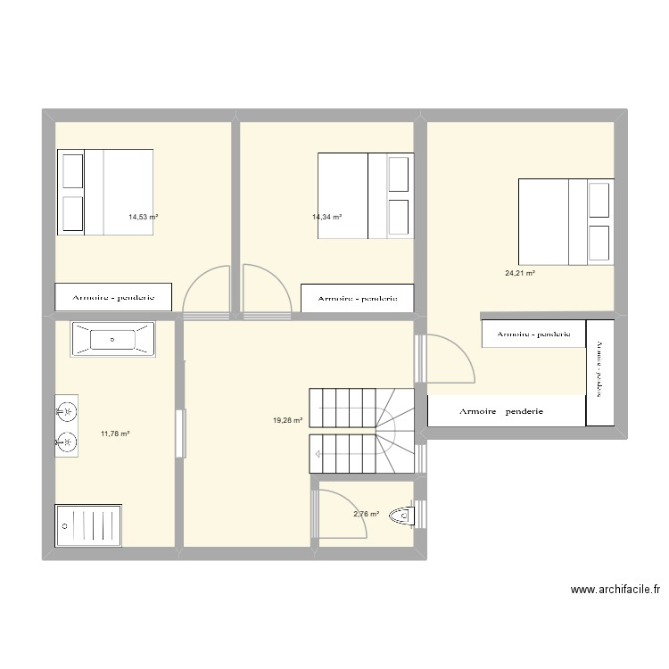 res de chaussee projet 2. Plan de 6 pièces et 87 m2