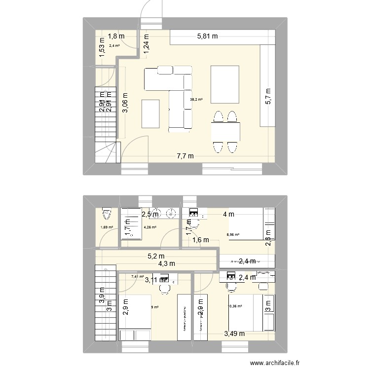 new. Plan de 9 pièces et 85 m2