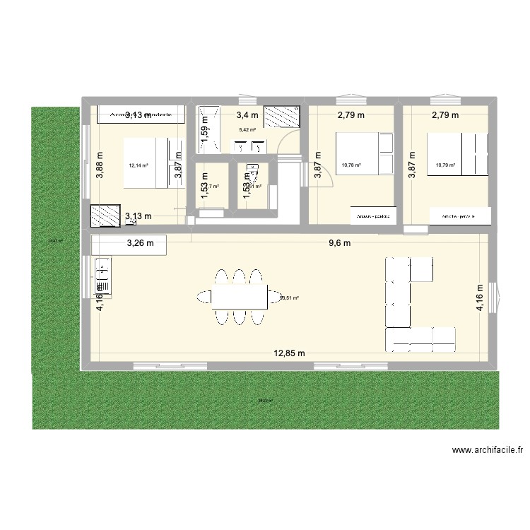 maison 3. Plan de 7 pièces et 96 m2