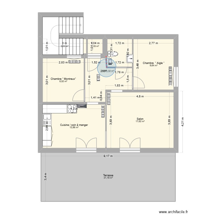 1er étage. Plan de 8 pièces et 94 m2
