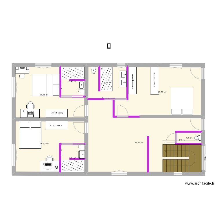 1er étage BW - version 2. Plan de 8 pièces et 96 m2