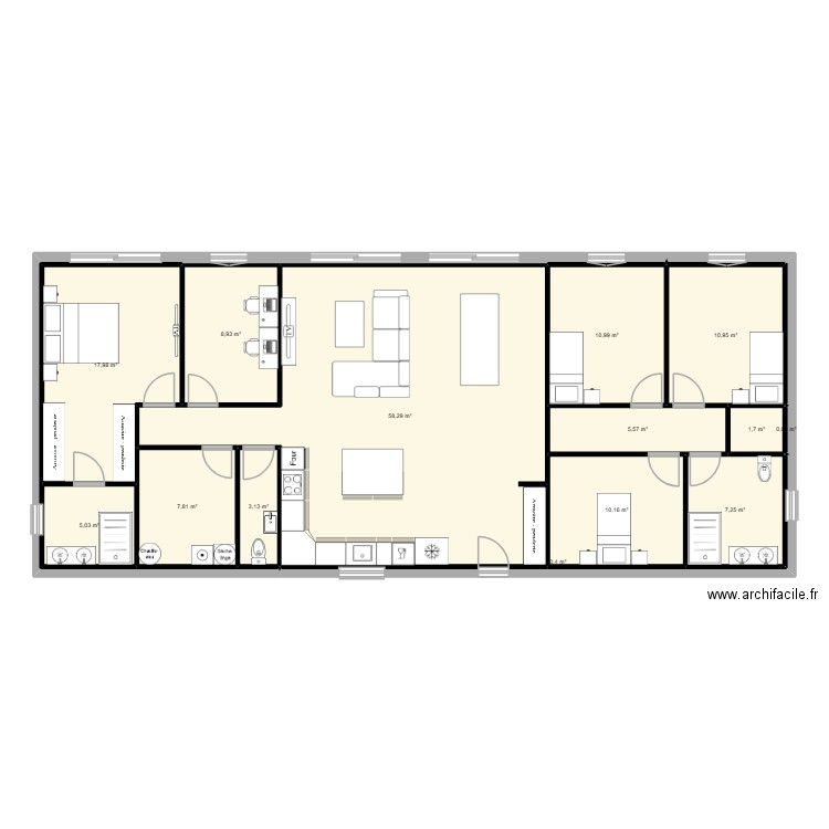 MAISON DE RICHE. Plan de 15 pièces et 148 m2