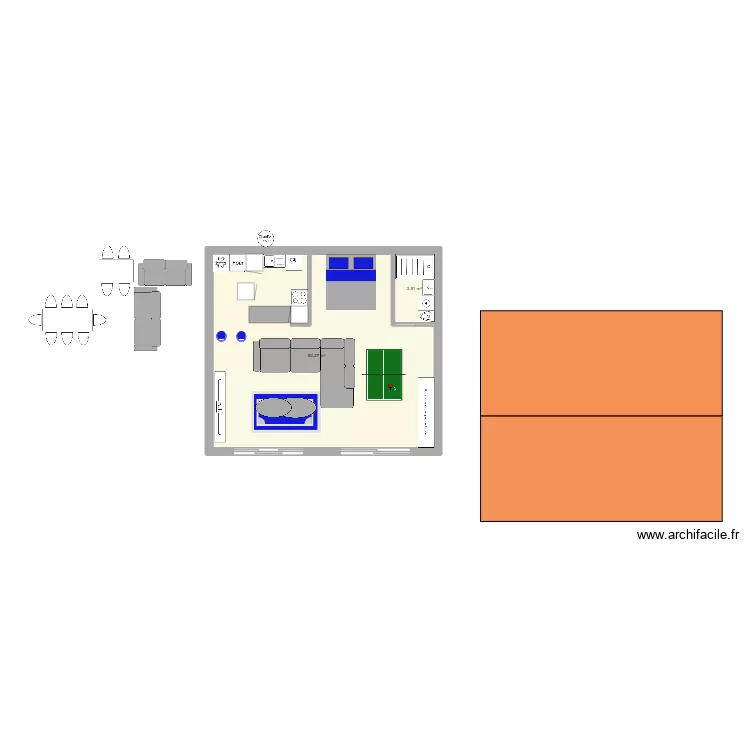 SALLE DE JEUX. Plan de 2  et 54 m²