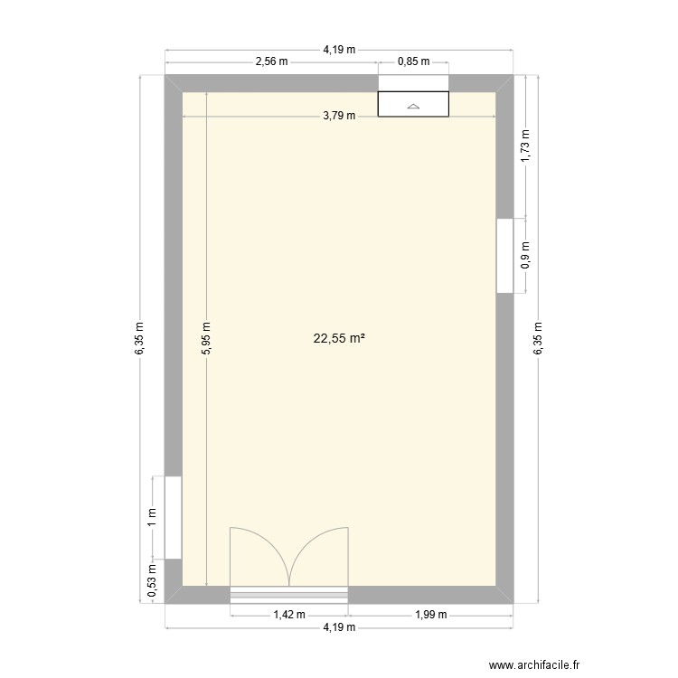 cuisine maison entrée. Plan de 1 pièce et 23 m2