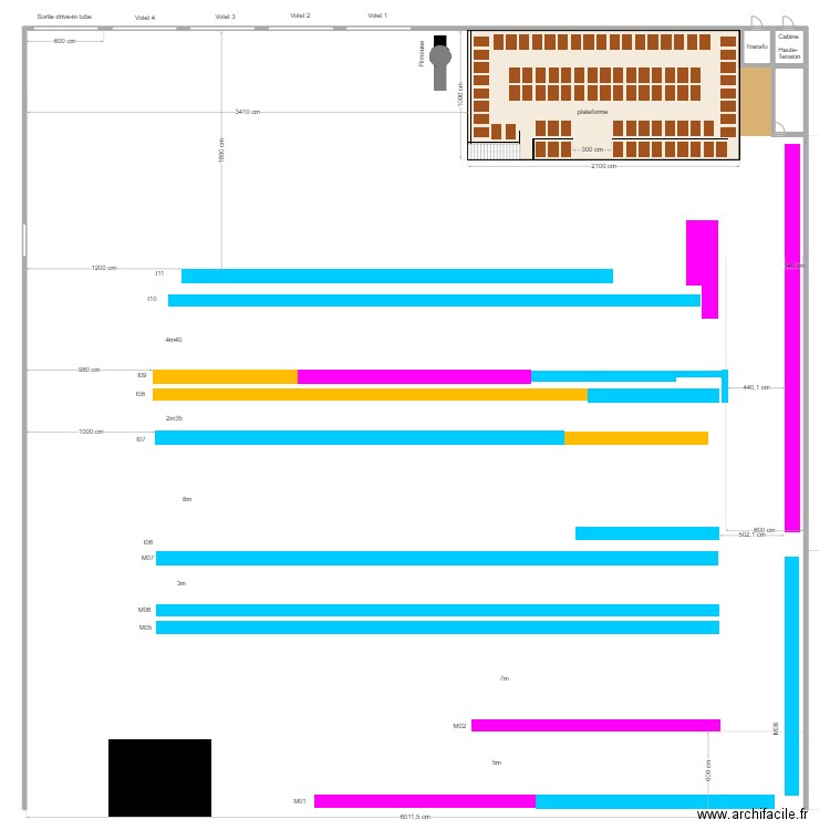 Plan rack actuel. Plan de 3 pièces et 24 m2