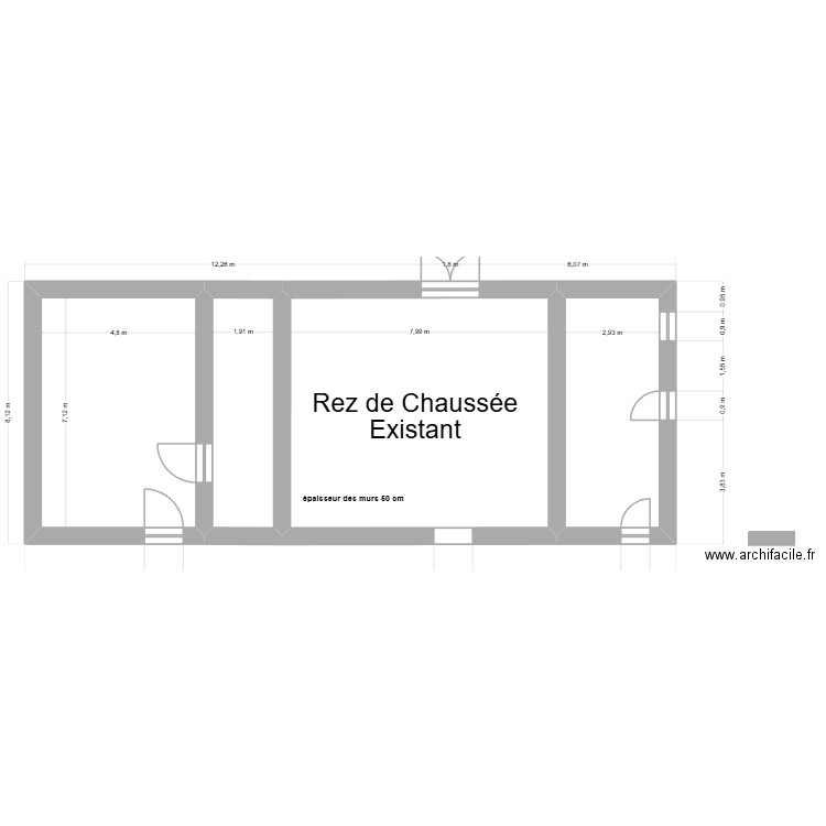 Pacé Grange Existant. Plan de 2 pièces et 91 m2