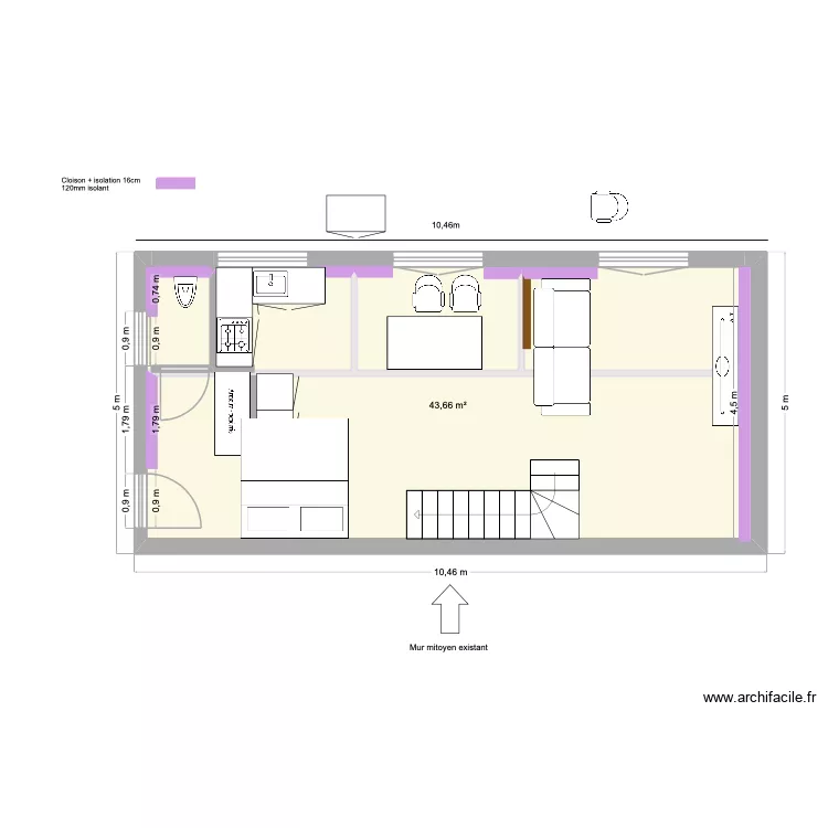 plan APPart 1 nouveau. Plan de 1  et 44 m²