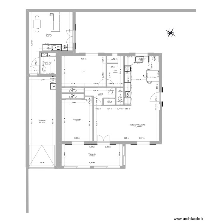 Maison Garage 7. Plan de 13 pièces et 129 m2