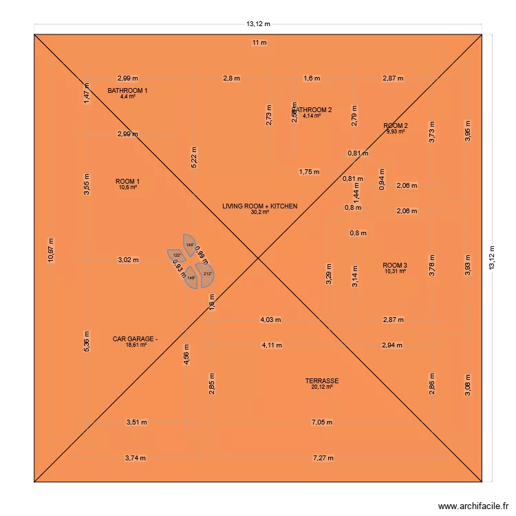 maison F4 2. Plan de 8  et 108 m²