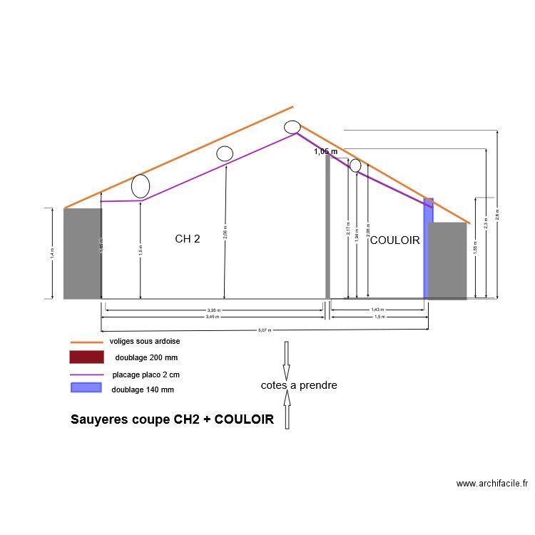 COUPE CH2 +COULOIR. Plan de 0 pièce et 0 m2