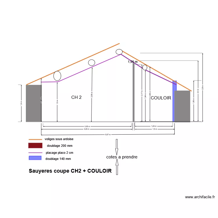 COUPE CH2 +COULOIR. Plan de 