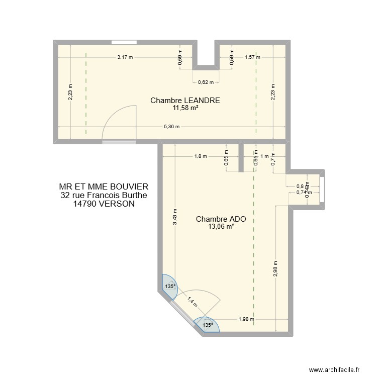 BOUVIER A VERSON. Plan de 2 pièces et 25 m2