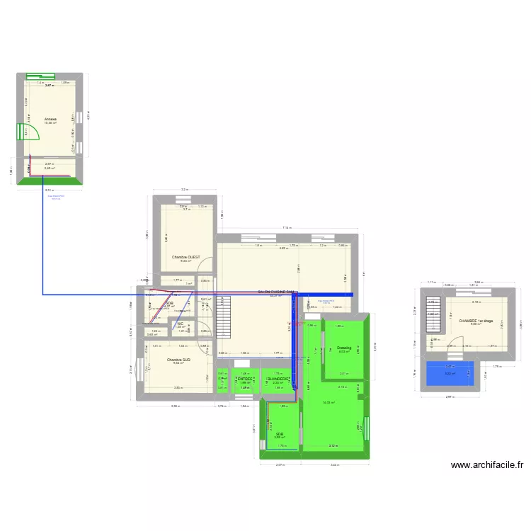 Maison PTZ extension 2.0 r&eacute;seau plomberie. Plan de 