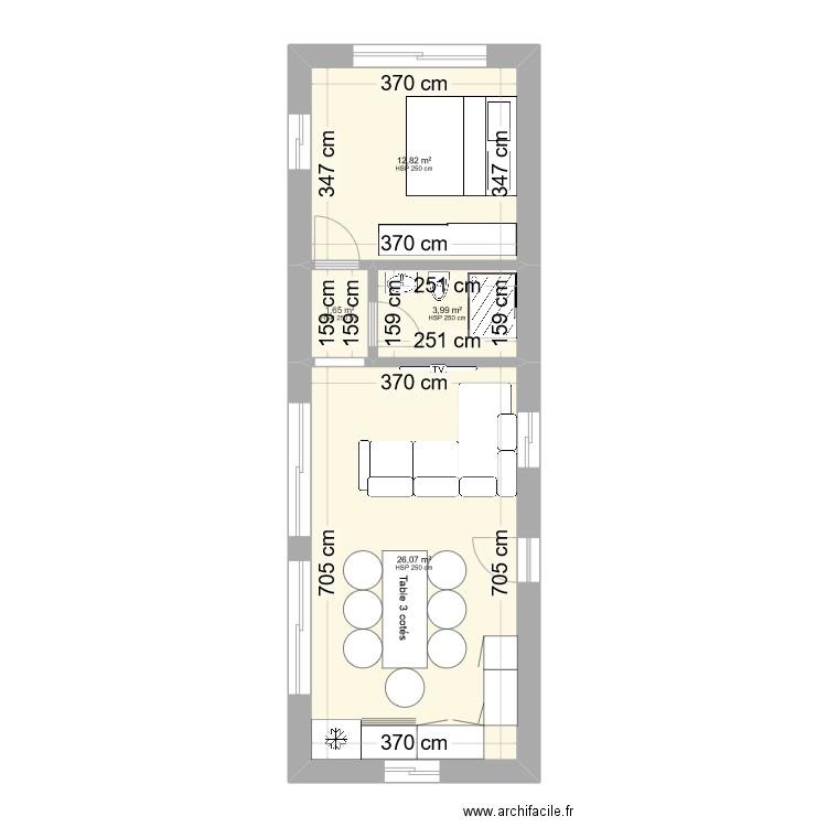 villa L djerba. Plan de 4 pièces et 45 m2