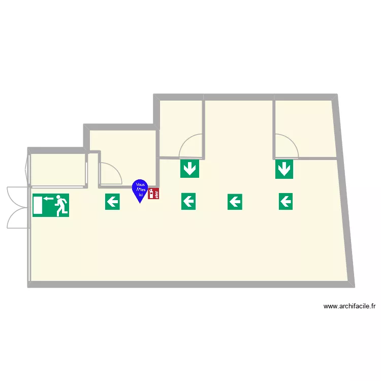 plan evacuation. Plan de 1  et 49 m²