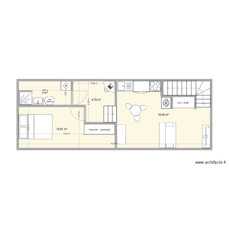 Doudeville APT 3 comble. Plan de 4 pièces et 39 m2