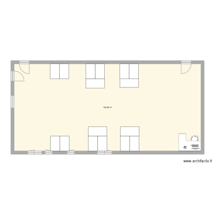 Salle de techno. Plan de 1 pièce et 105 m2