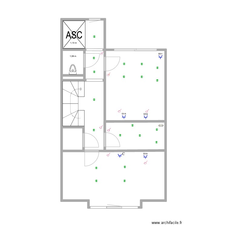 MJ Hall + WC + ascenseur 3ème (domotique). Plan de 6 pièces et 42 m2