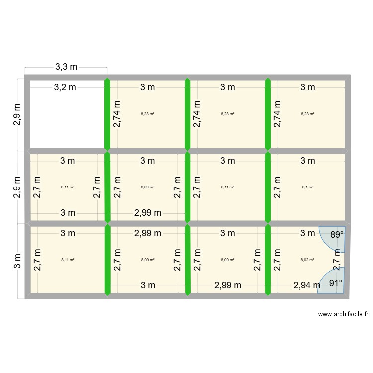 WAOUKA ALPHONSE. Plan de 11 pièces et 89 m2