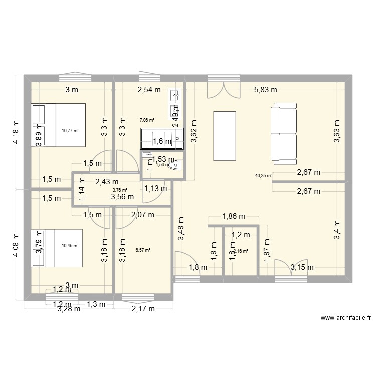 Kervin Defintifi. Plan de 8 pièces et 83 m2