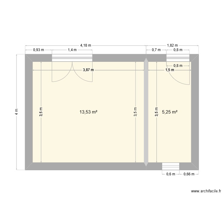 Projet d'archives. Plan de 2 pièces et 19 m2