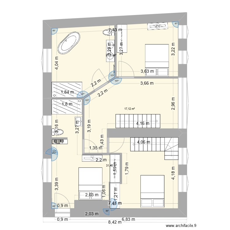 thibo. Plan de 3 pièces et 74 m2