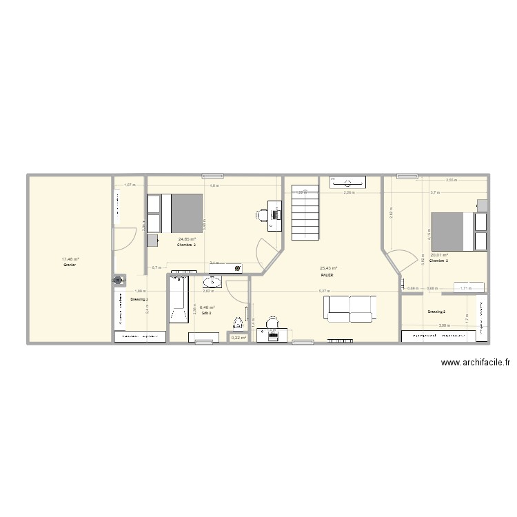TIREAU ETAGE  2. Plan de 7 pièces et 94 m2