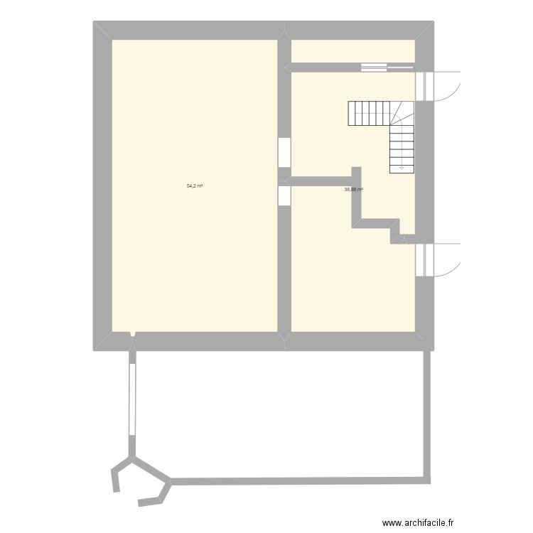 salle vf. Plan de 2 pièces et 93 m2