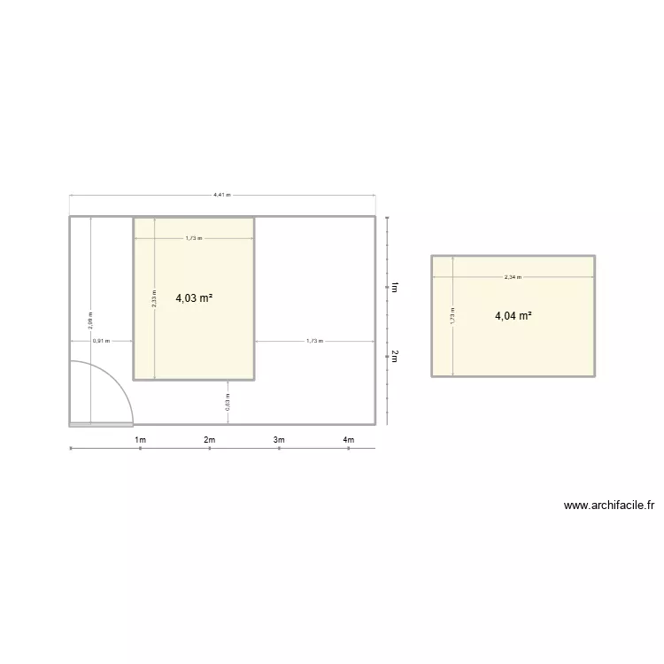 Chambre. Plan de 2 Pièces et 8 m²
