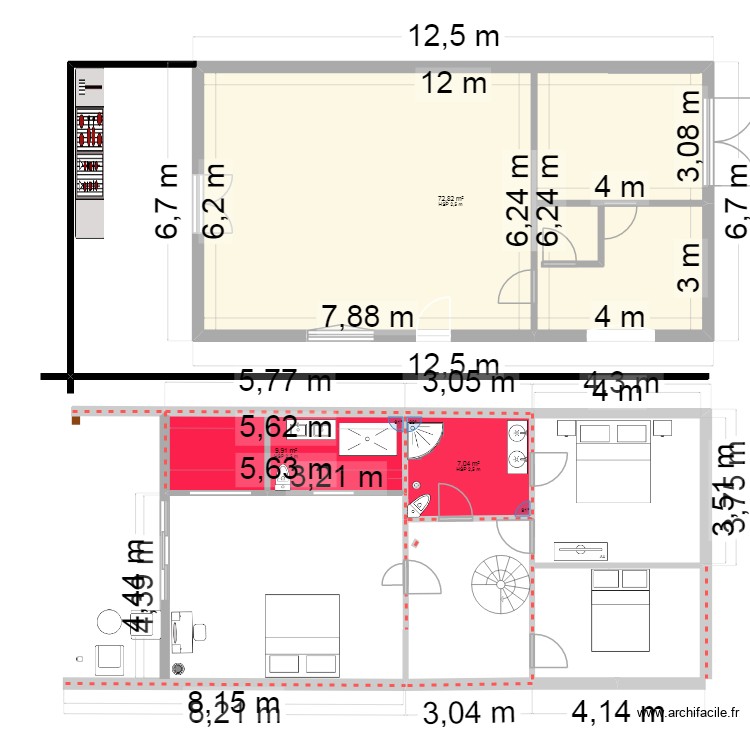 projet bresil. Plan de 3 pièces et 90 m2