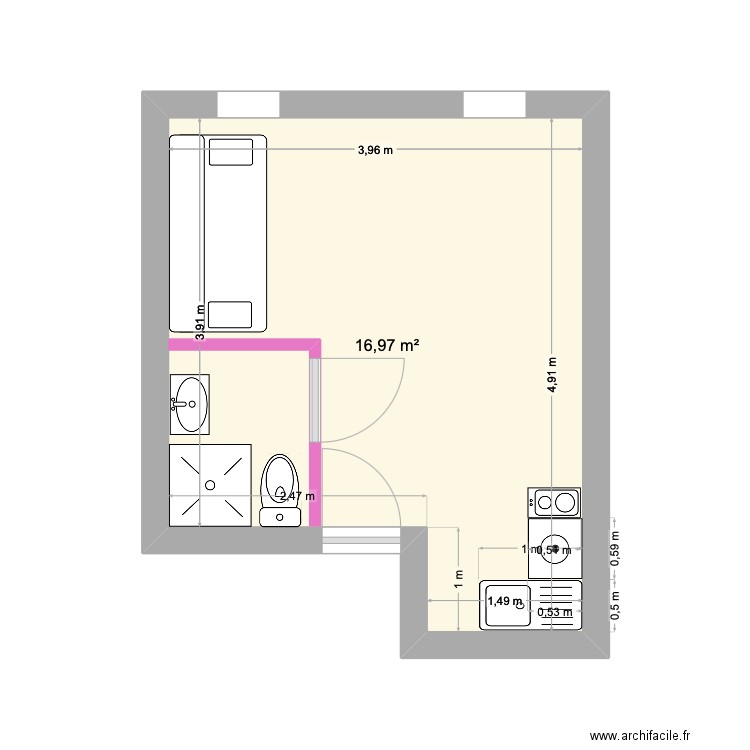 6eme stage lot 31 creation. Plan de 1 pièce et 17 m2