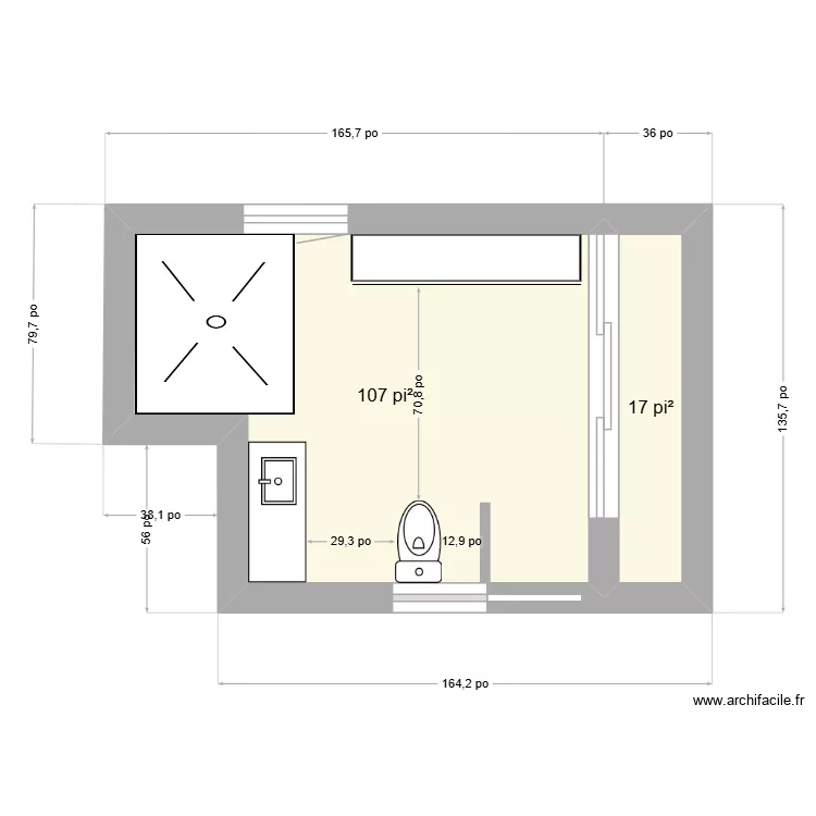 Option 2 SDB. Plan de 2  et 12 m²