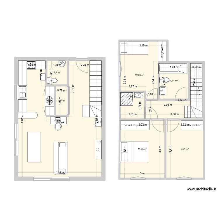 Maison La Pointe. Plan de 8 pièces et 89 m2