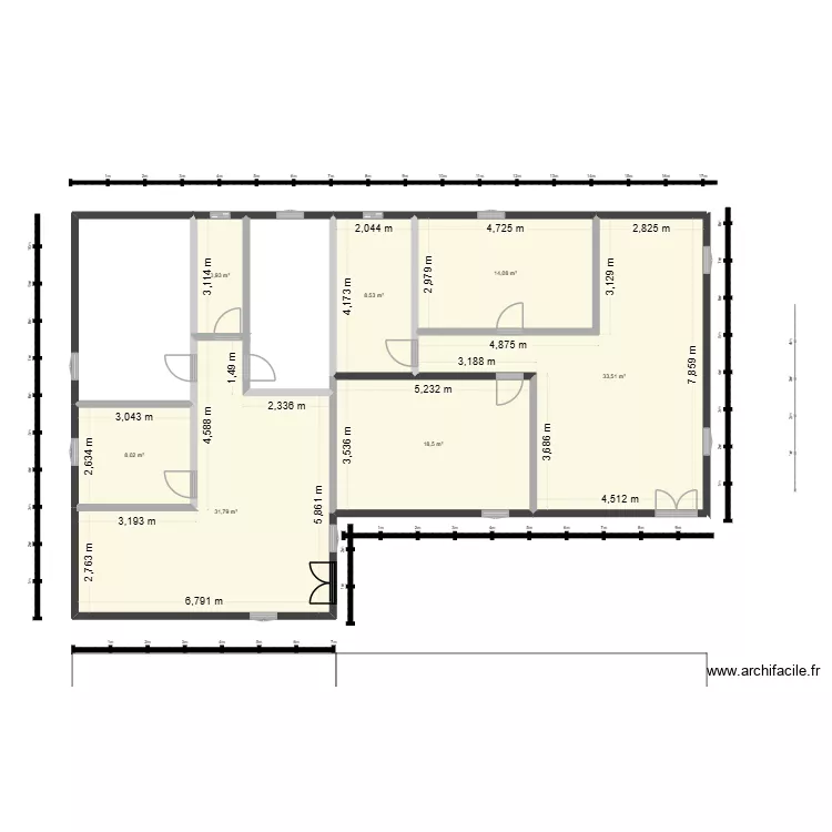 plan de distribution 2D. Plan de 7  et 118 m²
