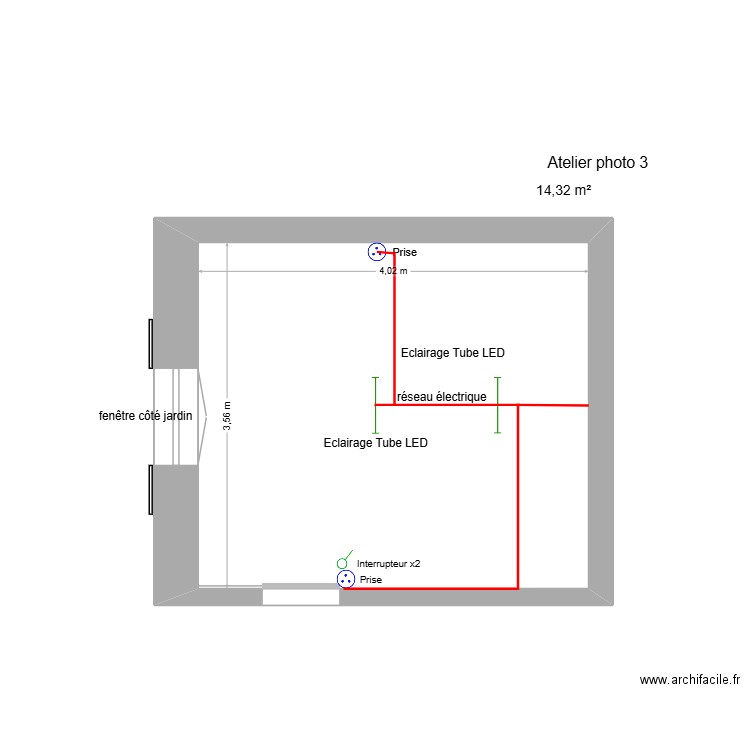 atelier photo 3. Plan de 1 pièce et 14 m2
