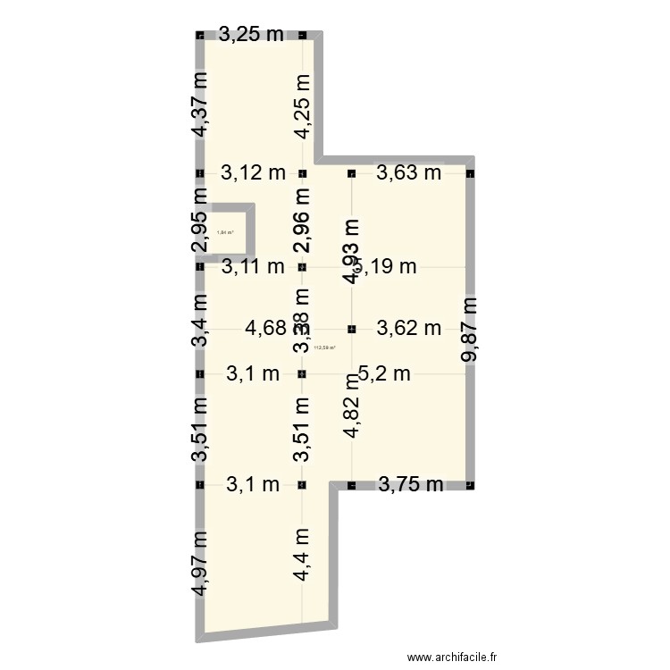 studio sur dimensions reeles. Plan de 2 pièces et 114 m2